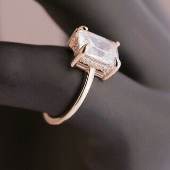 NEW Emerald Cut 14k Rose Gold Plated Ring - Picture 2 of 5